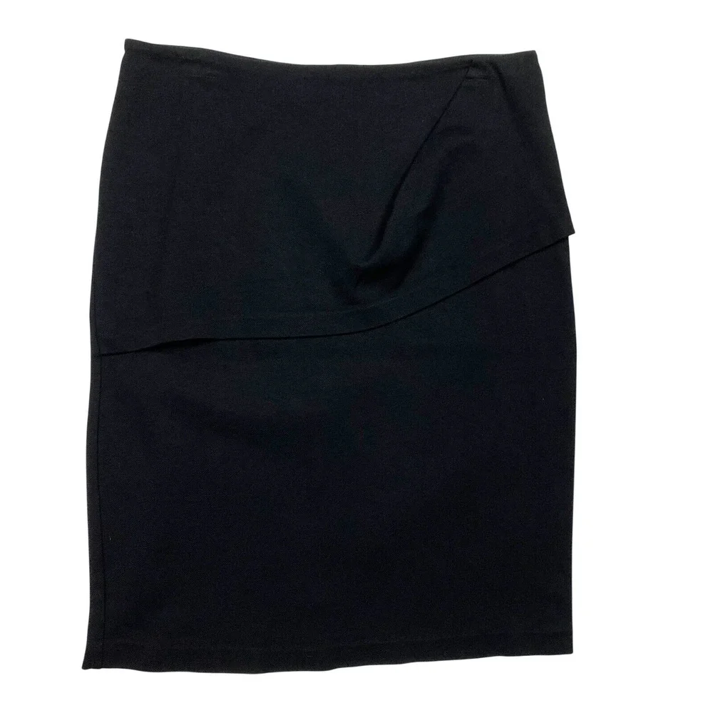Cabi 3099 Asymmetrical Draped Overlay Pencil Skirt Women 10 Black‎